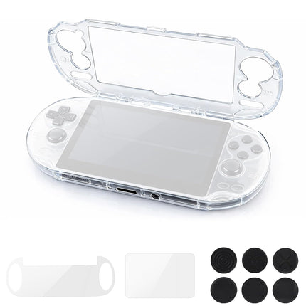Clear Crystal Hard Shell Case Set for Vita 1000 PCH-1000 Game Console, Clear Protective Case with Tempered Glass Protective Films & Joystick Caps for Retro Game Enthusiasts