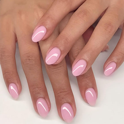 Soft Pink Press on Nails Short Oval Fake Nails with Solid Color Design,Reusable Artificial Nails,Easy Apply Full Cover Stick on Nails for Women Manicure 32Pcs