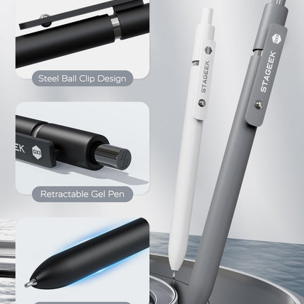 STAGEEK Black Gel Pens GX3, 6Pcs Fine Point Smooth Writing Pens with 3 Extra Refills, Black Ink Pens for Journaling, Office, Note Taking, School Supplies, Nurse Aesthetic(Black Gray White)