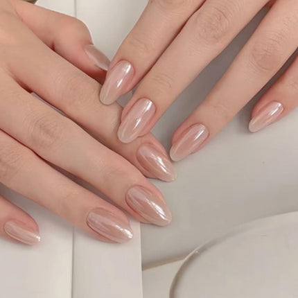 French Tip Press On Nails Short Almond 32Pcs 16 Sizes Reusable
