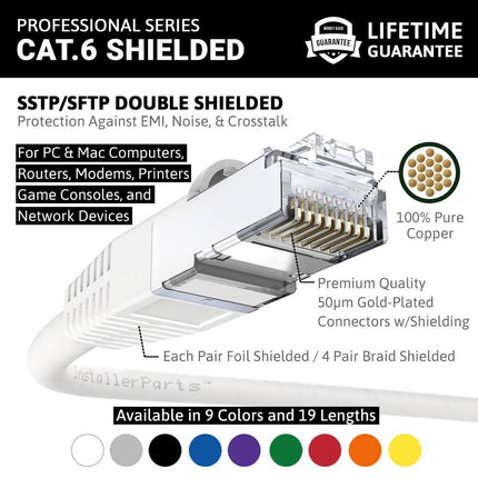InstallerParts (10 Pack Ethernet Cable CAT6 Cable Shielded (SSTP/SFTP) Booted 6 FT - White - Professional Series - 10Gigabit/Sec Network/High Speed Internet Cable, 550MHZ