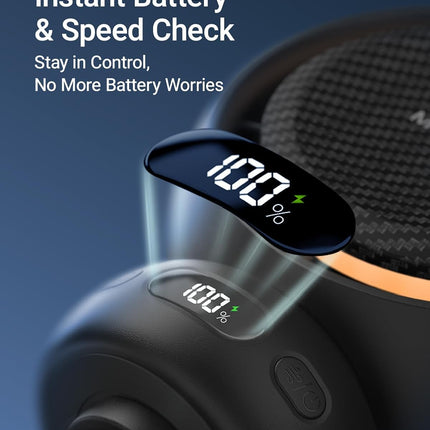 MAMAZING Mini Portable Stroller Fan, LED Display, 70° Auto-Oscillating Clip on Fan, 5 Speed Circulating Mode Included, Music & Night Light, 5000mAh USB-C Rechargeable Fan for Travel, Stroller, Car