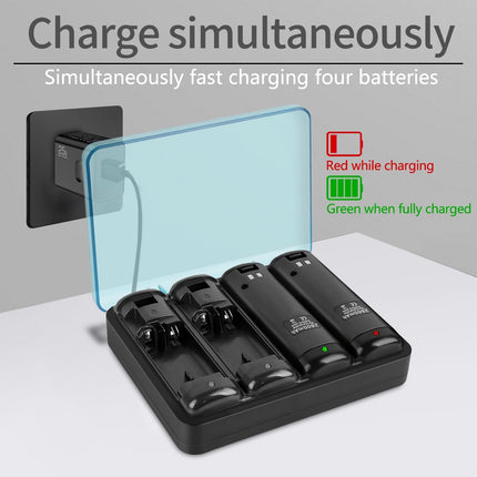 Wii Remote Battery Charger,4 in 1 Charging Station with 4 Pack 2800mAh Rechargeable Battery,USB Cable for Wii/Wii U Remote Controller (Black)