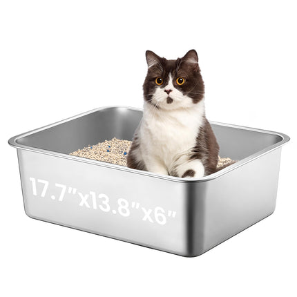 Stainless Steel Cat Litter Box, 17.7"x13.8"x6", Large