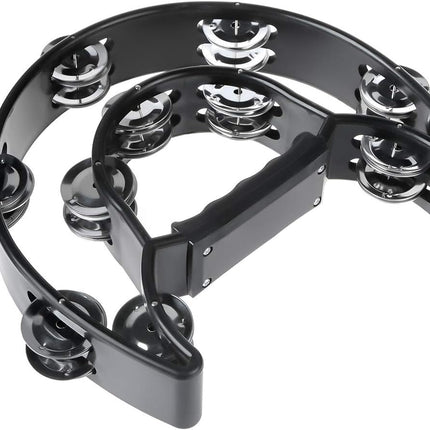 Half Moon Musical Tambourine Double Row Metal Jingles Hand Held Percussion Drum Multicolor for KTV Party with Ergonomic Handle Grip (Black)