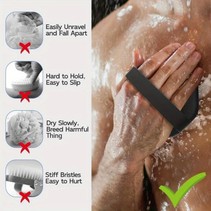 Silicone Body Scrubber for Men, Gentle Exfoliating Silicone Shower Scrubber, Eco-Friendly Silicone Loofah & Body Wash Scrubber for Sensitive Skin, Men’s Shower Scrubber (Gray)