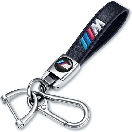 Genuine Leather Car Keychain Keyring Accessories Compatible with BMW M Series Car Keychains Family Present for Man and Woman（Black）