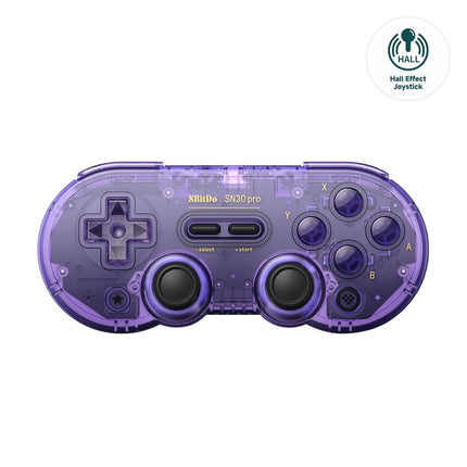 AKNES 8Bitdo SN30 Pro Wireless Bluetooth Controller, Hall Effect Joystick, with Rumble Vibration USB-C Cable Gamepad Compatible with Switch/Switch 2,Windows, Mac OS, Android, Steam - Crystal Purple
