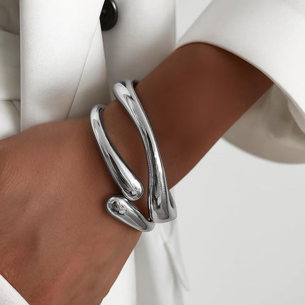 PEALICIOUS 2Pcs Chunky Bracelet for Women, Girls Gold Bangle Bracelet 7in Minimalist Silver Chunky Bangles Prom Gifts, Trendy Gold Arm Cuff Upper Arm Band, Stack Bead Prom Accessories Summer Jewelry
