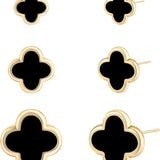 Clover Earring for Women 3 Pair Small Stud Four Leaf - 14K Gold Plated Hypoallergenic Lightweight Waterproof Non - discoloring Sensitive Ear for Birthday Christmas Anniversary Lucky Jewelry Gifts /Trendy Colors