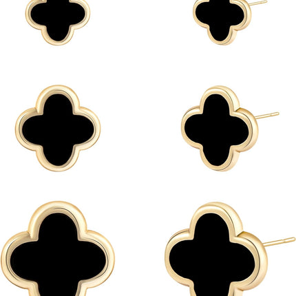 Clover Earring for Women 3 Pair Small Stud Four Leaf - 14K Gold Plated Hypoallergenic Lightweight Waterproof Non - discoloring Sensitive Ear for Birthday Christmas Anniversary Lucky Jewelry Gifts /Trendy Colors
