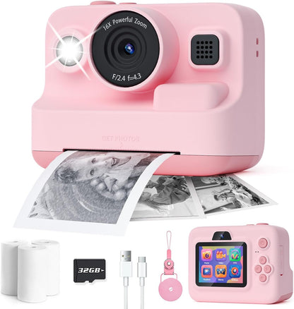 Pink 1080P Kids Instant Print Camera