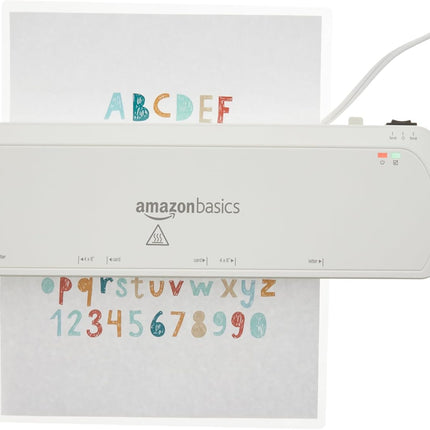 Amazon Basics 9-Inch Thermal Laminator Machine with Quick Warm-Up, 2 Heat Settings, Jam Release for Documents and Photos, White