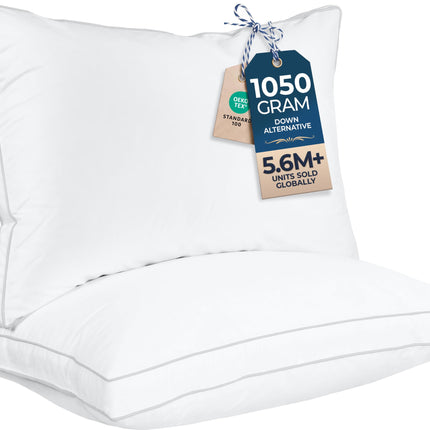 Almohada de cama con gusset, almohadas de hotel tamaño Queen, set de 2, blancas