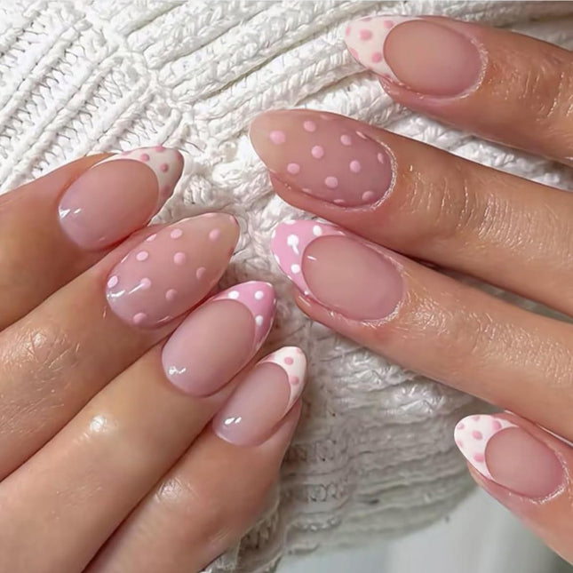 Pink Polka Dot Press on Nails - Short Almond Fake Nails
