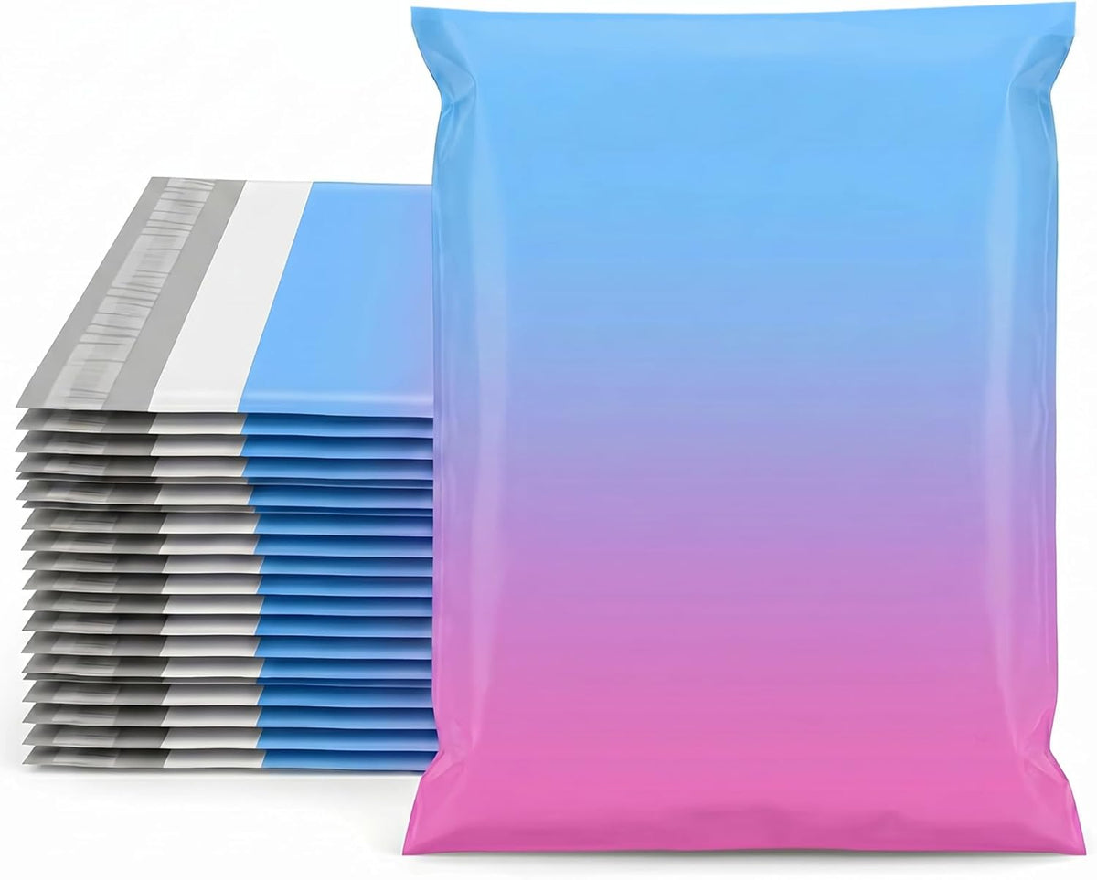 Cute 10x13 Inch Poly Mailers, 50 Count, Gradient Blue Pink