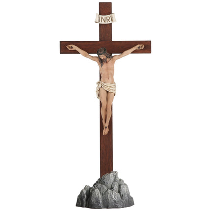 Crucifix Wall Cross - 14 Inch Olive Wood Wall Crucifix, Hand Painted Resin Jesus on Wooden Crucifix Catholic Home Decor Housewarming Religious Gifts