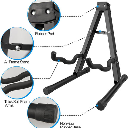 DkOvn 1/2/4 Pack Guitar Stand, A-Frame Folding Guitar Stand with Non-Slip Rubber and Foam Arms, for Acoustic Guitar, Electric Guitar, Bass, Ukulele, Banjo