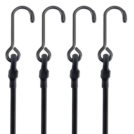 Lucky Straps 48" Black Adjustable Carabiner Bungee Cords with Hooks, 8 Pack