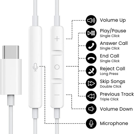 USB C Headphones for iPhone 17/16/15 Pro Max Plus Type C Earphones with Microphone & Remote Noise Cancelling Earbuds for iPhone 17/16/15 Pro, iPad, Galaxy S23/S22/S21/S20/Ultra Note 10/20