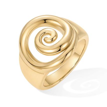 14K Gold Plated Chunky Swirl Rings for Women - Statement Spiral Ring - Waterproof Bold Swirl Bands