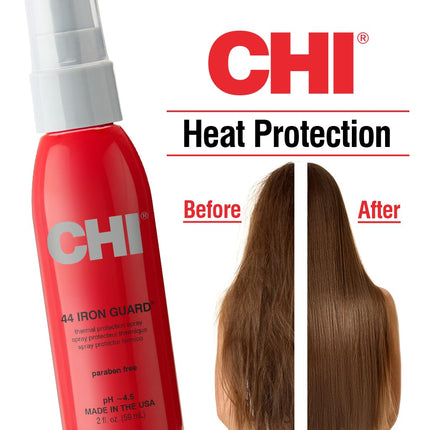 CHI 44 Iron Guard Thermal Protection Spray for Hair, Heat Damage Shield with Ceramic Minerals, Lightweight Styling Spray, Frizz Control & Shine Enhancer, 2 Fl Oz