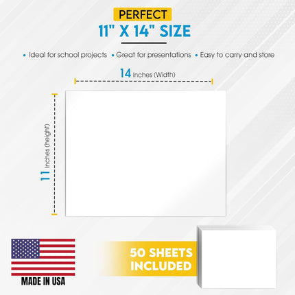 Enday White Poster Board, 11"x14" Heavyweight Poster Board Bulk (50 Pack) Thick White for School Supplies, Presentations, Display Board, Poster Paper Crafts