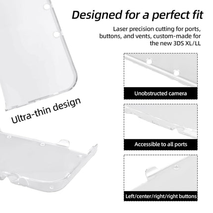 Clear Case with USB Charger Cable, Transparent Hard Shell Protective Screen Protector Cover Only for 2015 New 3DS XL LL Includes 1.2m/3.94ft Fast Charging Cable Accessories (Hinge-Less Design)