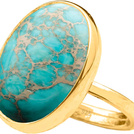 Natural Amazonite Crystal Ring 24K Gold Vermeil 925 Sterling Silver Oval Solitaire Gemstone Dainty Perseverance Crystal Virgo Wealth Statement Ring Handmade Turkish Fine Jewelry