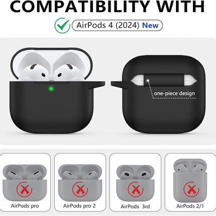 Ljusmicker for AirPods 4 Case 2024 with Cleaner Kit,Soft Silicone Protective Cover for Apple AirPods 4th Generation Cases for Women Men,Compatible with AirPod 4 Case Accessories with Keychain-Black