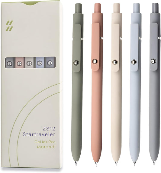 5-Piece 0.5mm Black Ink Gel Rollerball Pen Set, Morandi