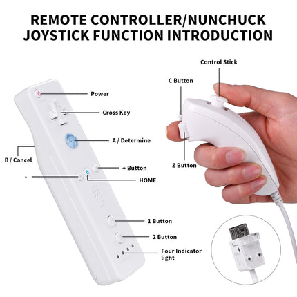 Zamia 2 Packs Upgrade Controller with Silicone Case and Wristband,Remote Controller with Nunchunk Compatible for Wii/Wii U Games(White)