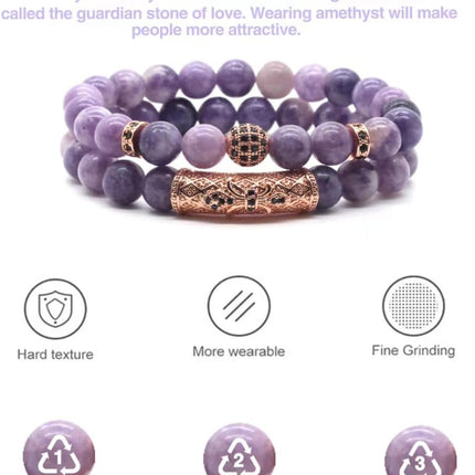 2Pcs Healing Crystal Beaded Bracelet for Men Women Handmade 8MM Beads Stretch Bracelet Protection Bracelets Bring Good Luck Prosperity and Happiness Gifts for Men Women