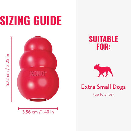 KONG Classic Stuffable Dog Toy - Fetch & Chew Toy for Dogs - Treat-Filling Capabilities & Erratic Bounce for Extended Play Time - Durable Natural Rubber Material - for Extra Small Dogs