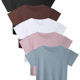5 Pack Women's Loose Fit Short Sleeve Workout Crop Top T-Shirts