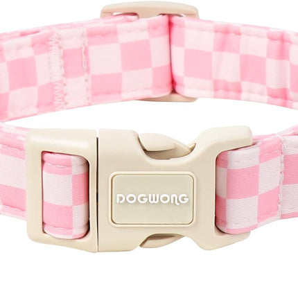 DOGWONG Girl Dog Collar for Large Dogs, Pink Checked Dog Collars, Pink Checked Dogs Collars for Medium Lrage Dogs, Neck 39-60 inches