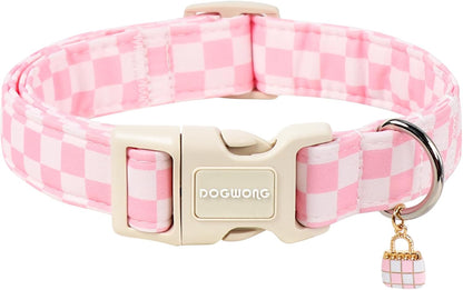 Pink Checked Dog Collar for Large Dogs