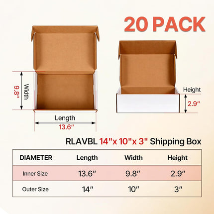 14x10x3 inches White Shipping Boxes 20 Pack，Corrugated Cardboard Gift Boxes，Mailing Boxes for Small Business Packing and Storage