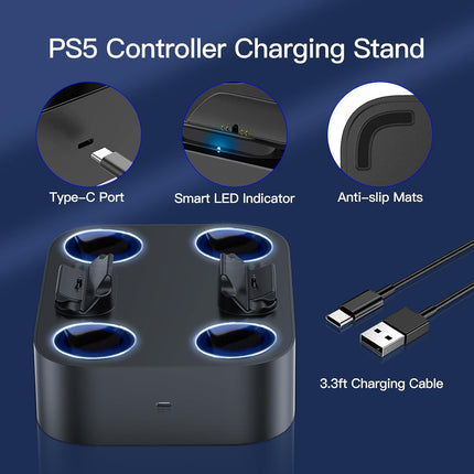 Controller Charger Station for PS5 Compatible with Dualsense Edge, Fast Charging Dock Stand with Cable, Dual Controller Charging Station for PlayStation 5 & for DualSense Edge