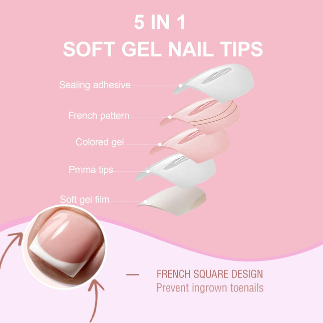 Toe Nail Press Ons, French Square Toe Tips, Press On Nails for Women - photo 2