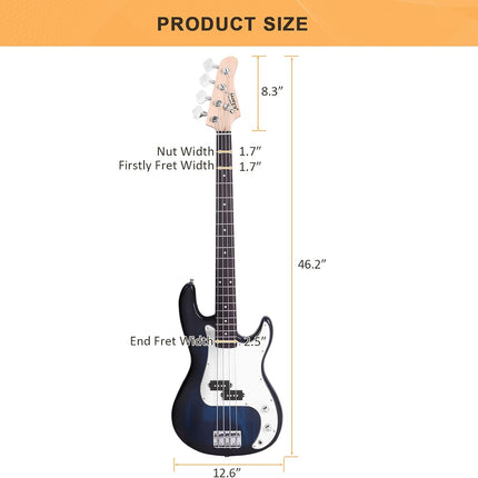 Glarry Electric Bass Guitar Full Size 4 String Rosewood Basswood Fire Style Exquisite Burning Bass (Dark Blue)