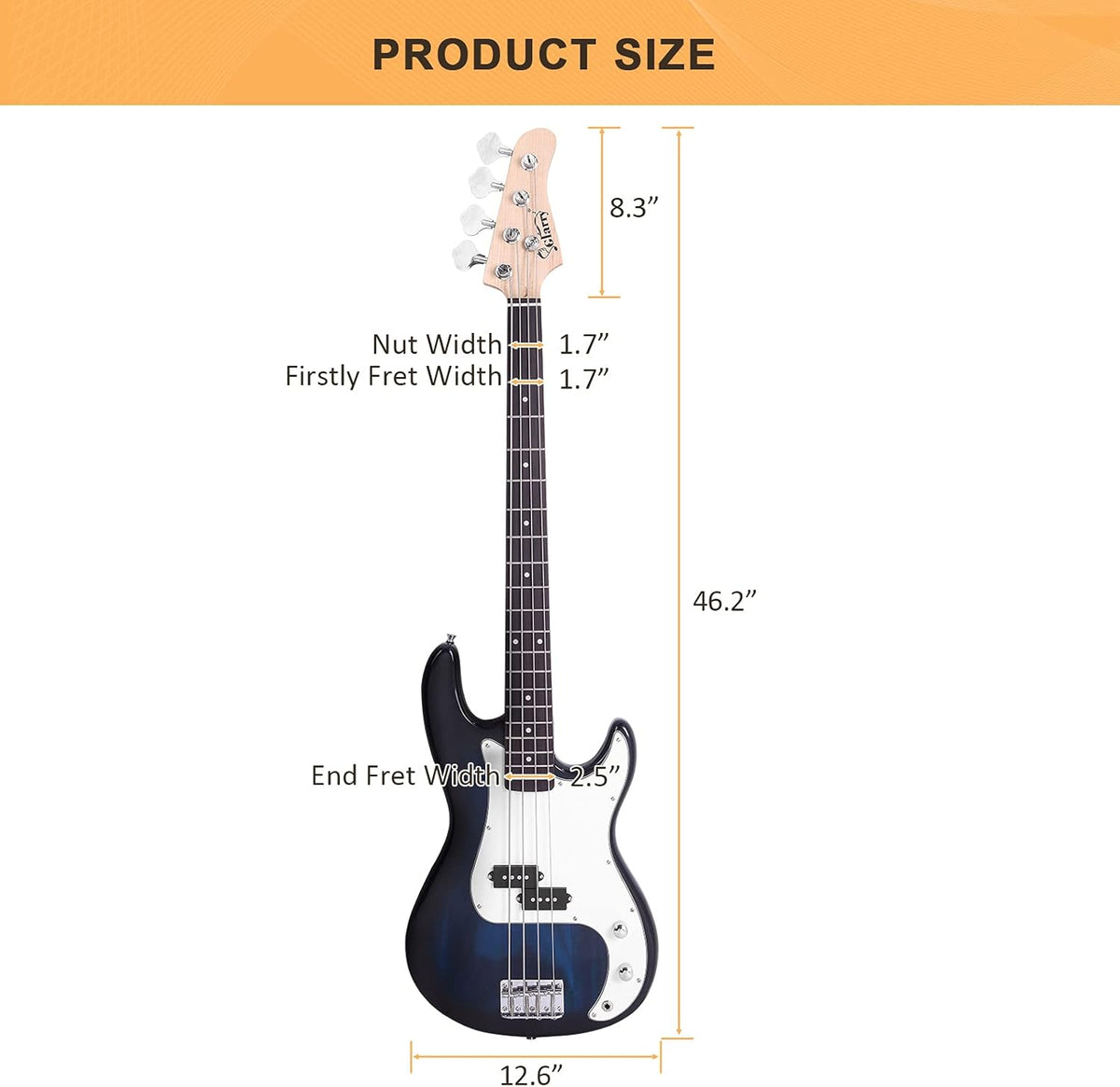 Full Size 4 String Electric Bass Guitar, Dark Blue Fire Style - photo 3
