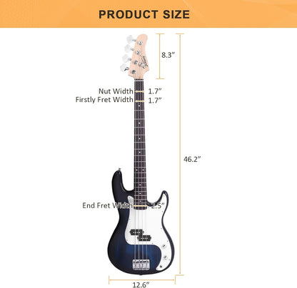 Full Size 4 String Electric Bass Guitar, Dark Blue Fire Style - photo 3