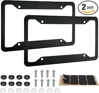 2 Pack Black Stainless Steel License Plate Frames