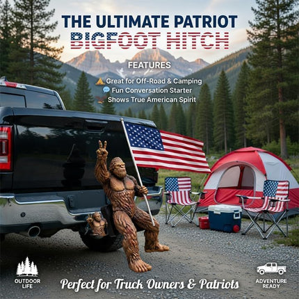 Patriot Bigfoot Trailer Hitch,American Flag Sasquatch Tow Receiver Plug,Bigfoot with Flag Trailer Hitch Cover,Heavy Duty Patriotic Truck Accessory for Truck Owners Patriots Outdoor Men (1, 2 inch)