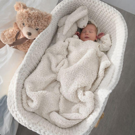 Teddy Neutral Newborn Baby Blanket 100×80 cm – Plush Teddy Fur & Cotton Velour Infant Blanket, Lightweight or Warm Lined Option, Personalized or Plain (White)