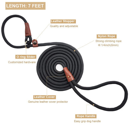 5/6/7 FT Slip Lead Dog Leash for Small Dogs, 1/4" Thin Nylon Rope