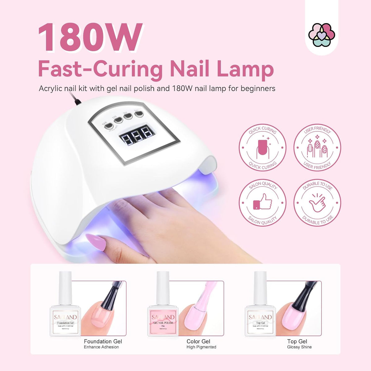 Beginner Acrylic Nail Kit with 180W Lamp and Nail Drill - photo 5