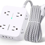Surge Protector Power Strip - 8 Outlets 4 USB (2 USB C) Charging Ports, Multi Plug Outlet Extender, 5Ft Braided Extension Cord, Flat Plug Wall Mount Desk Charging Station for Home Office ETL