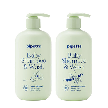 Pipette Baby Scented Shampoo + Wash Discovery Duo, Pack of 2, Includes Sweet Wildflower and Vanilla + Ylang Ylang Scents, Gentle Tear-Free Newborn Baby Bath Essentials, Non-Toxic and Hypoallergenic